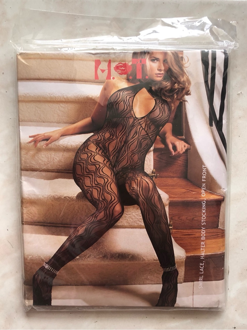 Shirley of Hollywood HOT Swirl Lace Halter Body Stocking Open Crotch 90010 NIP O